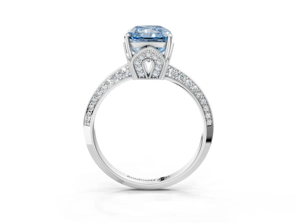 Platinum Radiant Cut Graduated Pave Engagement Ring Setting for Fancy Blue Center