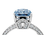 Platinum Fancy Blue Radiant Cut Solitaire Split Shank Pave Diamond Engagement Ring with Four-Prong Setting_88