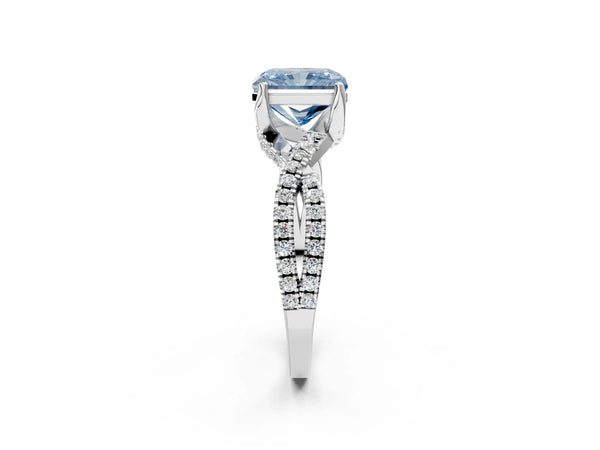 Platinum Radiant Cut Twisted Split Shank Engagement Ring Setting for Fancy Blue Center
