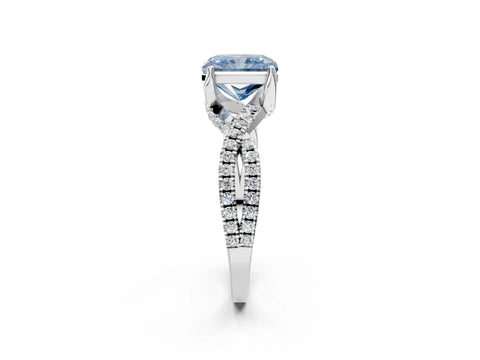 Platinum Fancy Blue Radiant Cut Solitaire Twist Pave Diamond Engagement Ring with Prong Setting_44