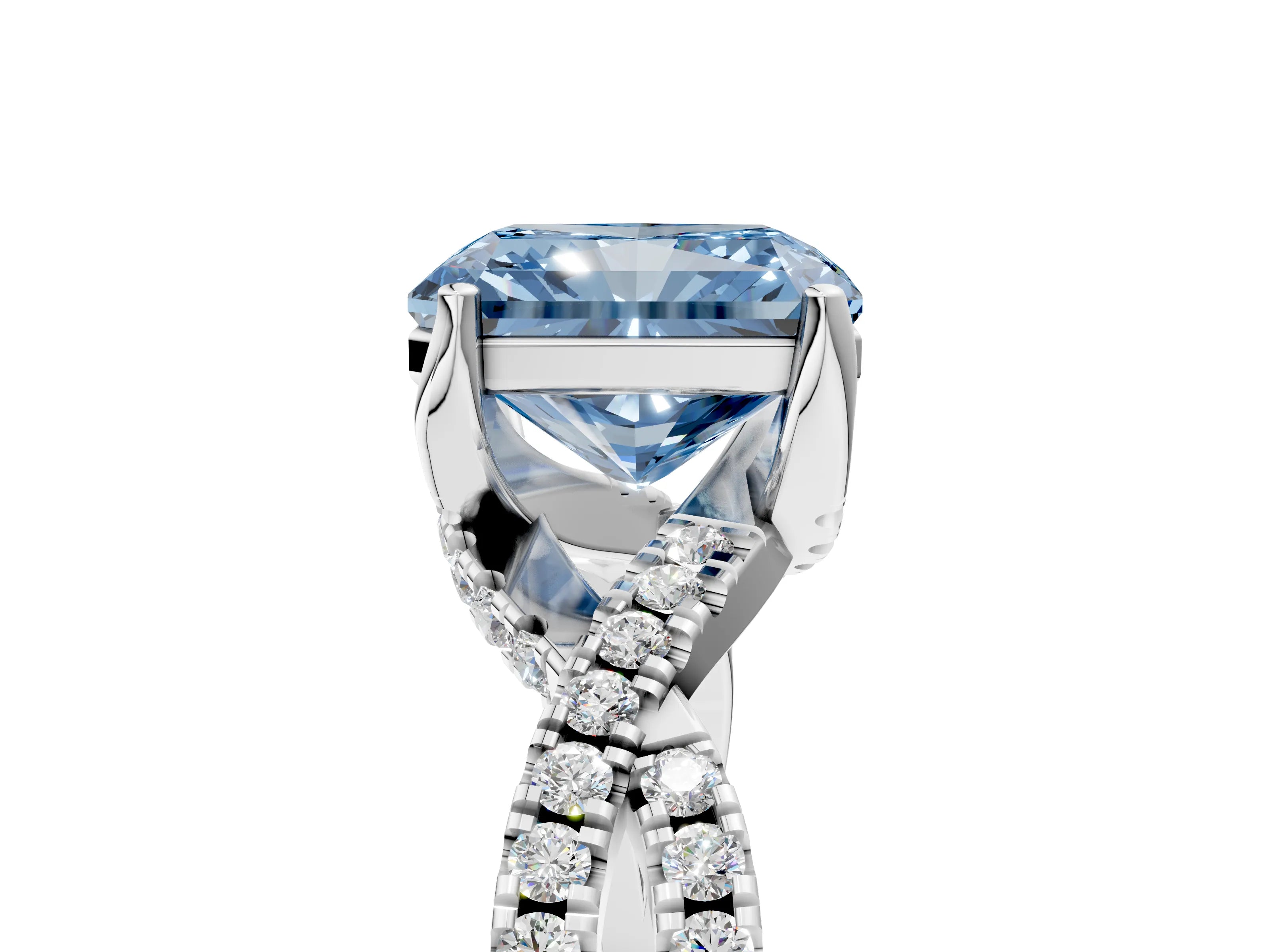 Platinum Fancy Blue Radiant Cut Solitaire Twist Pave Diamond Engagement Ring with Prong Setting_47