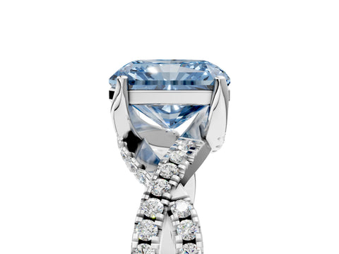 Platinum Fancy Blue Radiant Cut Solitaire Twist Pave Diamond Engagement Ring with Prong Setting_47