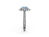 Platinum Fancy Blue Radiant  Halo Milgrain Pave Diamond Ring with Four-Prong Setting 3