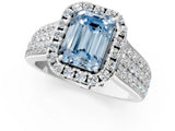 Platinum Fancy Blue Radiant  Halo Round Diamond Pave Band with Prong Setting 4
