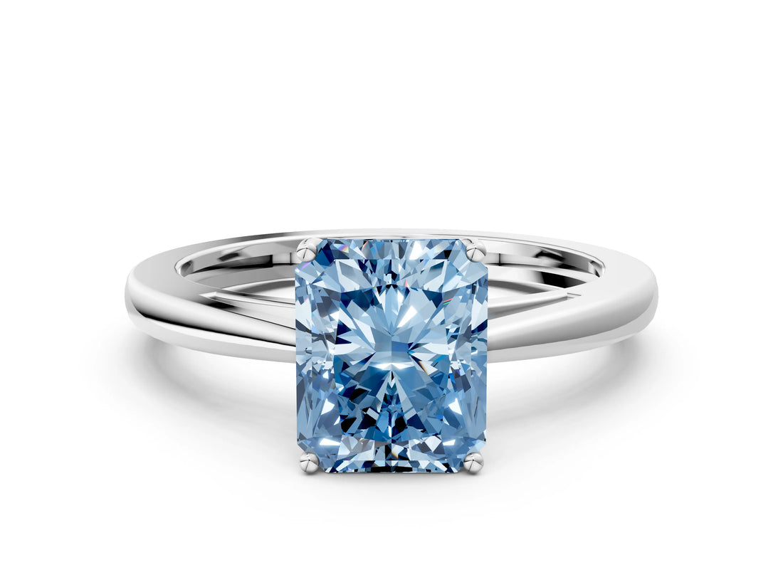 Platinum Fancy Blue Radiant  Solitaire Diamond Ring with Split Shank and Four-Prong Setting_12