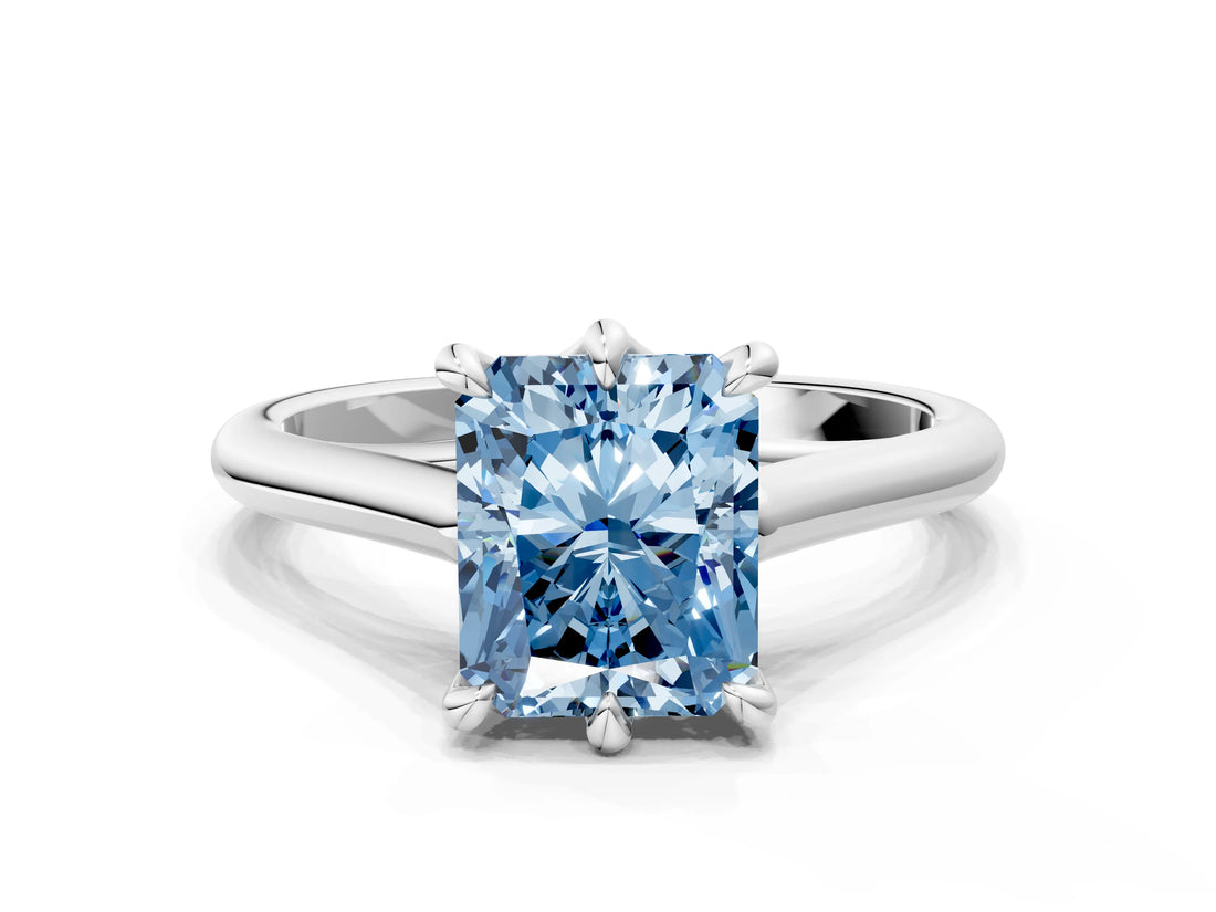 Platinum Fancy Blue Radiant  Solitaire Engagement Ring with Six-Prong Setting and Classic Band 1