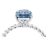 Platinum Fancy Blue Radiant  Solitaire Twist Band Ring with Four-Prong Setting_4