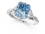 Platinum Fancy Blue Radiant  Solitaire Twist Band Six-Prong Setting 1