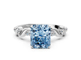 Platinum Fancy Blue Radiant  Solitaire Twisted Band with Prong Setting 1