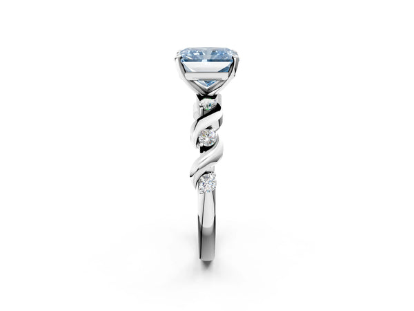 Platinum Fancy Blue Radiant  Solitaire Twisted Band with Prong Setting