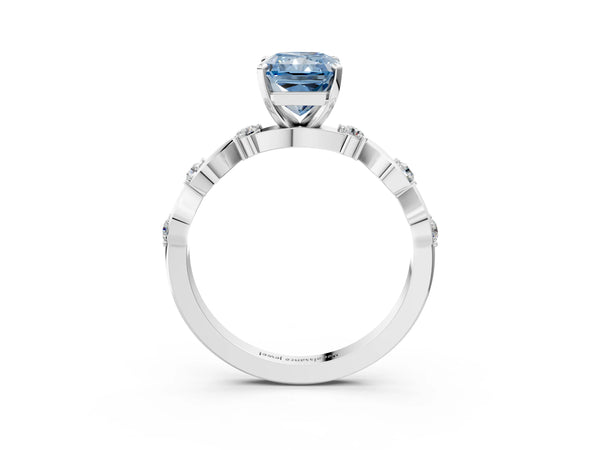 Platinum Fancy Blue Radiant  Solitaire Twisted Band with Prong Setting