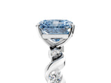 Platinum Fancy Blue Radiant  Solitaire Twisted Band with Prong Setting