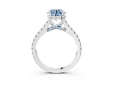 Platinum Fancy Blue Round  Brilliant Diamond Solitaire with Pavé Band and Four-Prong Setting 5
