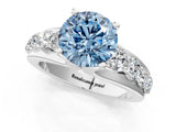 Platinum Fancy Blue Round  Brilliant Solitaire with Side Stones on a Pave Band and Four-Prong Setting_1