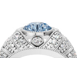 Platinum Fancy Blue Round Cut Brilliant Halo Pave Diamond Milgrain Ring_10