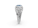 Platinum Fancy Blue Round Cut Brilliant Milgrain Filigree Diamond Ring with Square Prong Setting_14
