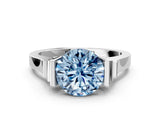Platinum Fancy Blue Round Cut Brilliant Solitaire Diamond Ring with Channel Set Band and Bar Prong Setting_6