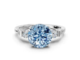 Platinum Fancy Blue Round Cut Brilliant Three-Stone Pave Band with Four-Prong Setting_12