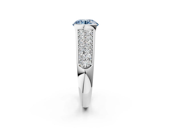 Platinum Fancy Blue Round Cut Diamond Channel Set Pave Band with Tension Prong Setting