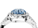 Platinum Fancy Blue Round Cut Cut Diamond Halo Engagement Ring with Open Split Pavé Band_10