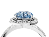 Platinum Fancy Blue Round Cut Diamond Double Halo Ring with Split Shank and Four-Prong Setting_10