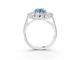 Platinum Fancy Blue Round Cut Diamond Floral Double Halo Engagement Ring with Prong Setting_156