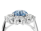 Platinum Fancy Blue Round Cut Diamond Floral Double Halo Engagement Ring with Prong Setting_43