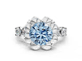 Platinum Fancy Blue Round  Cut Diamond Floral Halo Engagement Ring with Shared Prong Setting 1