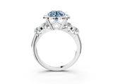 Platinum Fancy Blue Round  Cut Diamond Floral Halo Engagement Ring with Shared Prong Setting 4