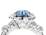 Platinum Fancy Blue Round  Cut Diamond Floral Halo Engagement Ring with Shared Prong Setting 5