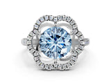 Platinum Fancy Blue Round Cut Diamond Floral Halo Split Shank Prong Setting Ring_6