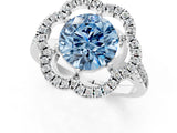 Platinum Fancy Blue Round Cut Diamond Floral Halo Split Shank Prong Setting Ring_7