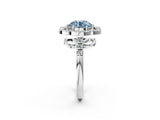 Platinum Fancy Blue Round Cut Diamond Floral Halo Split Shank Prong Setting Ring_8