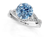 Platinum Fancy Blue Round Cut Diamond  Halo Twist Band Solitaire Prong Setting Ring_25