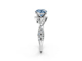 Platinum Fancy Blue Round Cut Diamond  Halo Twist Band Solitaire Prong Setting Ring_26