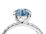 Platinum Fancy Blue Round Cut Diamond Pavé Solitaire Ring with Round Band and Prong Setting_4