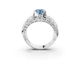 Platinum Fancy Blue Round Cut Diamond Pave Art Deco Split Shank Ring with Four-Prong Setting_9