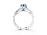 Platinum Fancy Blue Round  Cut Diamond Ring with Baguette Side Stones, Channel Set Band, and Four-Prong Setting_27
