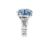 Platinum Fancy Blue Round  Cut Diamond Ring with Baguette Side Stones, Channel Set Band, and Four-Prong Setting_29