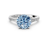 Platinum Fancy Blue Round Cut Diamond Solitaire Ring with Pavé Band and Prong Setting_12