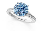 Platinum Fancy Blue Round Cut Diamond Solitaire Ring with Pavé Band and Prong Setting_13
