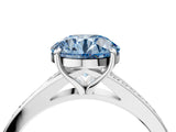 Platinum Fancy Blue Round Cut Diamond Solitaire Ring with Pavé Band and Prong Setting_16