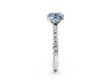 Platinum Fancy Blue Round Cut Diamond Solitaire Ring with Round  Pavé Band and Four-Prong Setting_26