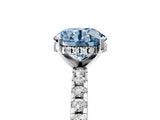 Platinum Fancy Blue Round Cut Diamond Solitaire Ring with Round  Pavé Band and Four-Prong Setting_29