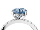 Platinum Fancy Blue Round Cut Diamond Solitaire Ring with Round  Pavé Band and Four-Prong Setting_34