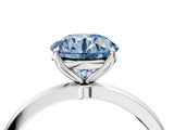 Platinum Fancy Blue Round Cut Diamond Solitaire Ring with Thin Band and Prong Setting_4
