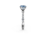 Platinum Fancy Blue Round  Cut Diamond Solitaire with Pave Band and Four-Prong Setting 4