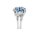 Platinum Fancy Blue Round Cut Diamond Three-Stone Engagement Ring with Prong Setting and Pavé Band_17