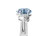 Platinum Fancy Blue Round Cut Diamond Three-Stone Ring with Prong Setting and Pavé Band_17