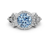 Platinum Fancy Blue Round Cut Halo Diamond Split Shank Engagement Ring with Four-Prong Setting_6